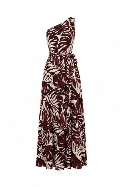 Vestido Tropical Estampado Floral Vinotinto