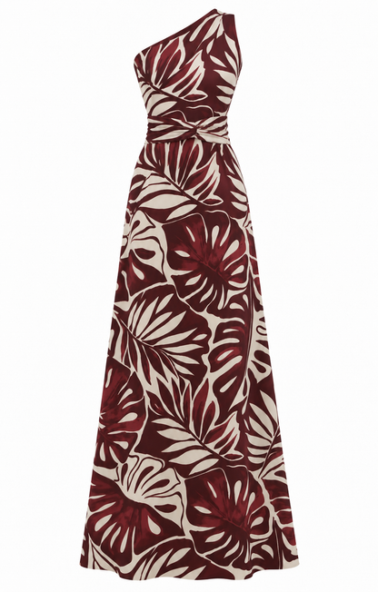 Vestido Tropical Estampado Floral Vinotinto