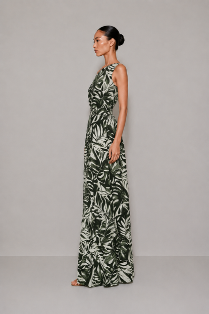 Vestido Tropical Estampado Floral Verde