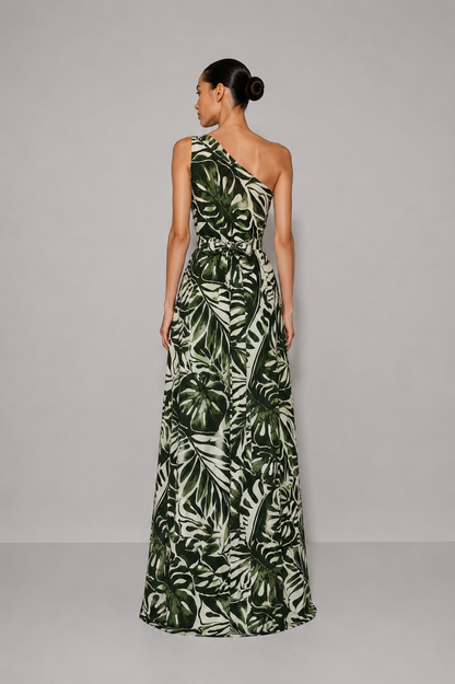 Vestido Tropical Estampado Floral Verde