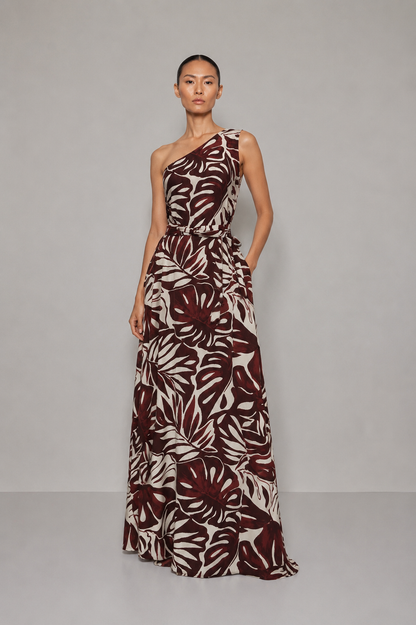 Vestido Tropical Estampado Floral Vinotinto