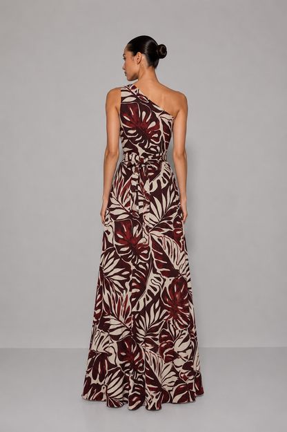 Vestido Tropical Estampado Floral Vinotinto