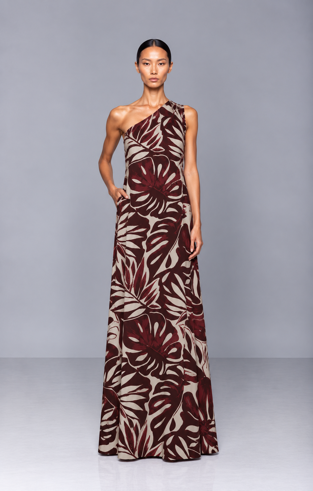 Vestido Tropical Estampado Floral Vinotinto