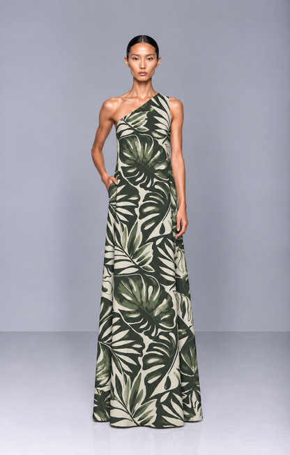 Vestido Tropical Estampado Floral Verde
