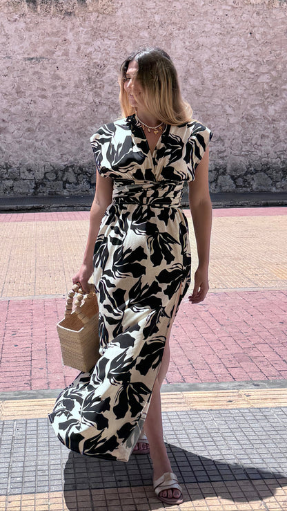 vestido july estampado floral blanco y negro