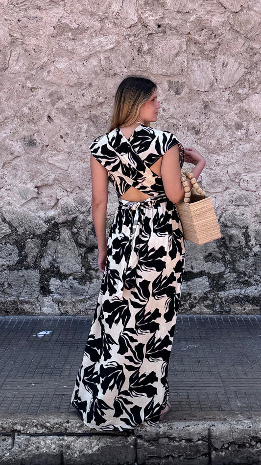 vestido july estampado floral blanco y negro